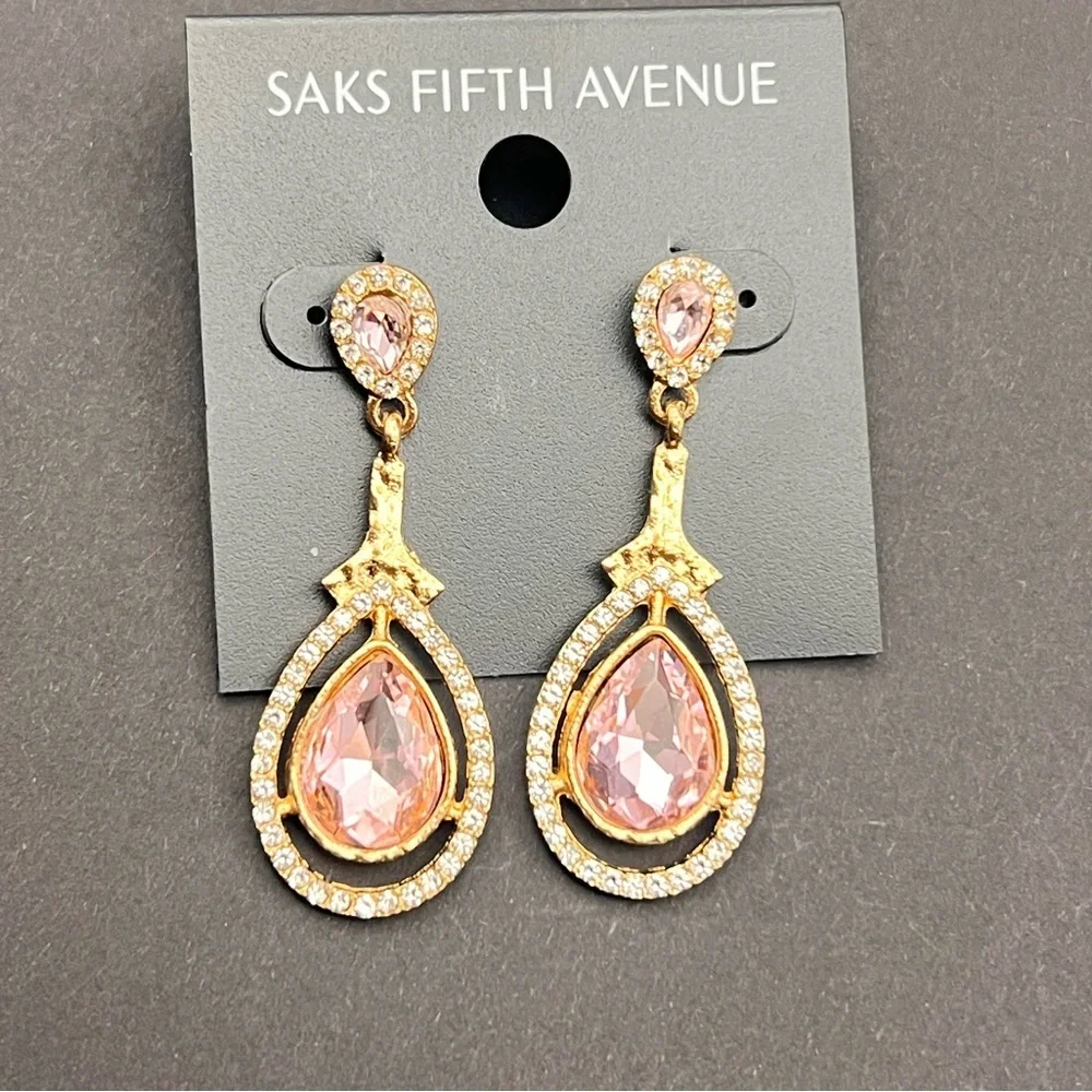Saks Fifth Avenue Pink and Gold Teardrop Earrings
